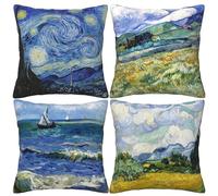 HOSTECCO Juego de 4 fundas de cojín de pintura artística de 50 x 50 cm, inspiradas en Van Gogh, diseño de noche estrellada, fundas de cojín decorativas abstractas para sofá, cama y hogar