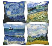 HOSTECCO Vincent Van Gogh - Juego de 4 fundas de almohada con diseño de arte abstracto, fundas de cojín decorativas cuadradas para fans de pinturas famosas de 45.7 x 45.7 cm