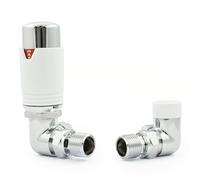 Hot Flow Cabezal de rueda de válvula termostática de radiador TRV para esquina de estuario y escudo de bloqueo (cromo y blanco)