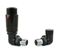 Hot Flow Válvula termostática TRV para radiador de esquina, color negro, incluye cuerpo TRV esquinero, cabezal de rueda y escudo de bloqueo para un control rápido y fácil de la temperatura. Perfecto