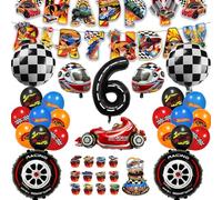 Hot Wheels Decoración de cumpleaños para 6 años, 54 unidades de coche de carreras