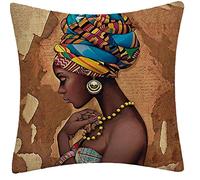 Hotaden 1pc Caja de la Almohadilla Africana Hermosa Mujer de Lino Sofá Funda de Almohada Solo Lado Amarillo Cojín Brown Cubierta de Coches Decoración