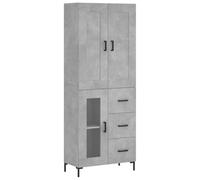 Hothingwell Buffet Top Gris Hormigón 69,5x34x180 cm Madera de Ingeniería | Armario de almacenamiento, puertas prácticas, patas de metal, fijación de pared incluida, salón, comedor, entrada