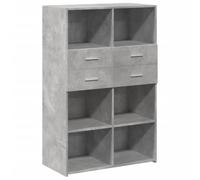 Hothingwell Buffet Top Gris Hormigón 80x42,5x124 cm Madera de Ingeniería | Asas incluidas, dispositivo de fijación de pared incluido, compartimentos abiertos, cajones, uso versátil