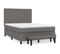 Hothingwell Cama Box Spring 140x200 cm Colchón Cuero Sintético Gris | Cabecero Ajustable, Soporte Dureza Media, Muelles Ensacados, Protector Suave