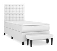 Hothingwell Cama Box Spring Colchon Cuero Sintetico Blanco 90x190 cm | Cabecero Ajustable, Colchon Muelles Ensacados, Dureza Media, Protector Piel, Banco Multifuncional