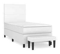 Hothingwell Cama Box Spring Colchon Muelles Ensacados 90x190 Blanco | Cabecero Ajustable, Soporte Dureza Media, Tapizado Cuero Sintetico, Facil Limpieza