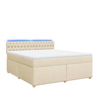 Hothingwell Cama Box Spring con Colchon 180x200 cm Crema | Muelles ensacados, Luz LED ajustable, Cubrecolchon suave, Funda lavable