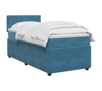 Hothingwell Cama Box Spring con Colchon Azul 90 X 190 Cm Terciopelo | Cabecero Ajustable 78-88 Cm, Luces Led Usb, Colchon Firmeza Media, Fundas Lavables