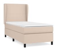 Hothingwell Cama Box Spring con Colchon Cuero Sintetico Capuchino 90x190 cm | Cabecero Ajustable, Muelles Ensacados, Dureza Media, Protector Transpirable, Facil Limpieza