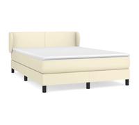 Hothingwell Cama Box Spring con Colchon Cuero Sintetico Crema 140x200cm | Cabecero Ajustable En Altura, Colchon Muelles Ensacados, Soporte Dureza Media, Max 110kg Por Asiento