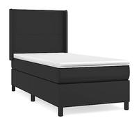 Hothingwell Cama Box Spring con Colchon Cuero Sintetico Negro 100x200 Cm | Cabecero Ajustable, Muelles Ensacados, Dureza Media, Protector De Colchon