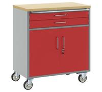 Hothingwell Carro de Trabajo Rodante con Cajón Rojo y Gris 75 x 45 x 85 cm | Madera Compuesta y Acero, Cerradura de Cam, Tirador en D, Estilo Industrial, Fácil Limpieza