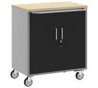 Hothingwell Carro de Trabajo Rodante Negro y Gris 75 x 45 x 85 cm | Madera Compuesta y Acero, Cajones con Cerradura, Tiradores en D, Estilo Industrial