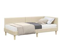 Hothingwell Estructura Cama Esquina con Colchón Crema Tela | Cabecero Ajustable Pared, Soporte Multizona, Marco Contrachapado, Mantenimiento Sencillo