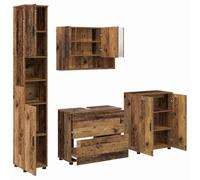 Hothingwell Juego De Muebles De Baño 4 Piezas Madera Metal 35x30x192 cm | Diseño Montado En Pared, Espejo Incluido, Almacenaje Vertical, Estilo Minimalista Para Baños Pequeños