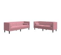 Hothingwell Set de Sofás Chesterfield 2 Piezas Terciopelo Rosa | Respaldo y reposabrazos acolchados, cojines incluidos, patas resistentes, estilo clásico