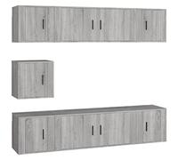 Hothingwell Set Muebles TV 7 Piezas Madera Contrachapada Gris Sonoma | Montaje en pared, amplio almacenamiento, manual incluido, resistente a humedad