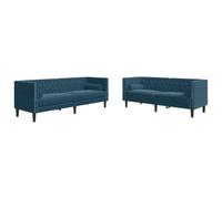 Hothingwell Set Sofás Chesterfield 2 Piezas Terciopelo Azul | Respaldo y reposabrazos acolchados con botones, cojines incluidos, patas resistentes, ideal para sala de estar