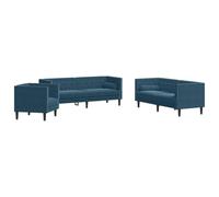 Hothingwell Set Sofás Chesterfield 3 Piezas Terciopelo Azul | Respaldo Botones, Cojines Incluidos, Patas Resistentes, Tapizado Suave, Sala Estar