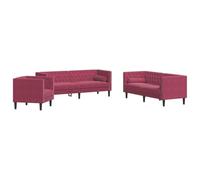 Hothingwell Set Sofas Chesterfield 3 Piezas Terciopelo Rojo | Tapizado suave, cojines gruesos, respaldo con botones, patas resistentes, ideal para sala de estar