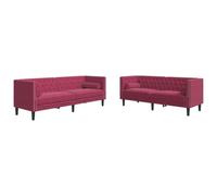Hothingwell Set Sofás Chesterfield Terciopelo Rojo Tinto 2 Piezas | Tapizado Suave, Cojines Incluidos, Respaldo Acolchado, Patas Resistentes, Estilo Clásico
