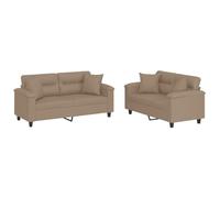 Hothingwell Sofa Set 2 Piezas Cuero Sintetico Capuchino | Estructura Madera Y Metal, Asiento Relleno, Cojines Cuadrados, Max 110 Kg Por Asiento