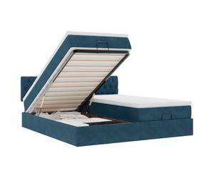 Hothingwell Sommier Cama Almacenamiento Terciopelo Azul Oscuro | Elevación hidráulica, colchón muelles ensacados, cubrecolchón extraíble, base listones incluida