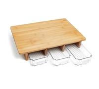 Kinvara Tabla de cortar bambú Marrón transparente – 3 cajones extraíbles – 40x28x6 cm