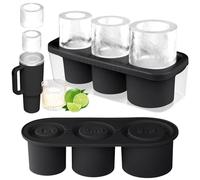 HOTUT Molde de Silicona para Cubitos de Hielo Stanley, 3 Moldes de Hielo Cilíndricos Huecos, Molde para Cubitos de Hielo para Stanley Cup, sin BPA, para Tazas de 20-30-40 oz-Negro