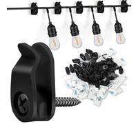 HOTUT Q Ganchos Colgar, 50 piezas Ganchos Luces Navideñas Juego, Ganchos Tornillo con Hebilla Seguridad, Cinta Doble Cara, Tornillos, para Colgar Luces Hadas Macetas Luces Cadena Aire Libre - Negro