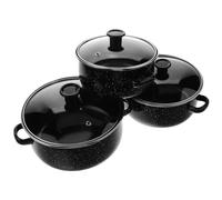 HOUDERCO Juego de 3 Piezas de Olla Esmaltada Vintage para Cocina Portátil con Fondo Plano, Cacerola de Leche y Olla de Caldo, Material de Esmalte Resistente y Fácil de Usar