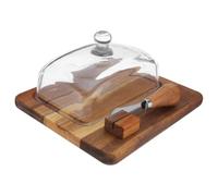HOUDERCO Mantequera de Mesa de Madera con Tapa de Vidrio y Cuchillo