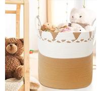 HOUNEX - Cesta para ropa y almacenamiento de cuerda de algodón natural, trenzado a mano, plegable con asas, cesta para juguetes, bebé, ropa sucia, mantas, cojines (blanco/camel)