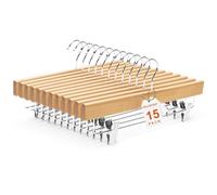 House Day Hangerworld - Juego de 15 Perchas de Madera de Loto con 2 Clips Ajustables, Resistentes y Antideslizantes para Pantalones Cortos (Natural)
