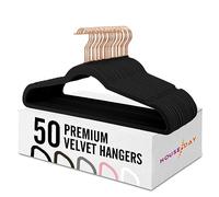 HOUSE DAY Percha de Terciopelo 50 Piezas Negra, Ahorra Espacio Percha para Pantalones, Percha para Trajes, Percha Fina Antideslizante, Gancho Giratorio 360°, Percha de Terciopelo para Vestidos- Negra