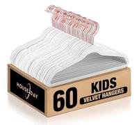 House Day Perchas de Terciopelo Blanco 60pcs - Perchas Antideslizantes para Bebés con Gancho Giratorio de 360°