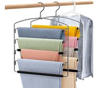 Housolution Perchas para Pantalones de 5 Capas de Acero Inoxidable, 2 PZS | Colgador para Pantalones Vaqueros Faldas Corbatacon Gancho Giratorio y EVA Antideslizante Organizador Armario