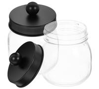 Housoutil 2 Piezas Caja Organizadora de Vidrio para Baño Tapa Negra, Soporte para Bolas de Algodón y Hisopos, Elegante y Resistente de Acero Inoxidable