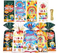 HOWAF 100 bolsas de regalo de celofán para la semana de agradecimiento al profesor, agradecimiento, profesores y personal que te apreciamos, bolsas de regalo de agradecimiento para profesores con