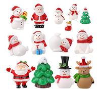HOWAF Mini Figuritas de Navidad, 14 Piezas Mini Adornos Navideños Resina Santa Claus Muñeco de Nieve Reno decoración del Paisaje