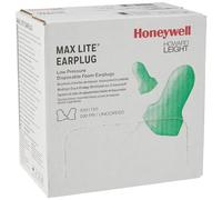 Howard Leight by Honeywell MAXIMUM LITE Tapones para los oídos sin cable de un solo uso, verde, forma de T contorneada, ideal para trabajadores con canales auditivos más pequeños (CAJA con 200 pares)