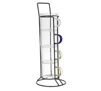 HowHomely | Juego de 4 tazas de café con asas de colores y soporte de metal - vasos de café pequeños, vasos de café espresso vasos modernos de cristal para cocina