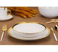 Howhomely: Juego de 8 platos de cerámica con diseño elegante, color blanco y detalles dorados