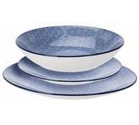 HowHomely | Juego de vajilla - Servicio de mesa - 18 piezas - blanco - azul - de porcelana - platos principales - platos hondos - para la cocina - práctico