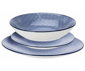 HowHomely | Juego de vajilla - Servicio de mesa - 18 piezas - blanco - azul - de porcelana - platos principales - platos hondos - para la cocina - práctico