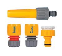 Hozelock - Juego Básico de conectores y lanza para manguera de riego 12,5 mm y 15 mm de diámetro, gris, amarillo, 1 - pack