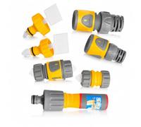 Hozelock Kit de empalmes rápidos para manguera de jardín con boquilla 3 en 1, 8 conectores de 12 - 15 - 19 mm, con grifo de 3/4 pulgadas y 1 pulgada, lanza aspersor con chorro potente