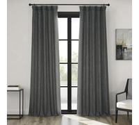 HPD Half Price Drapes BOCH-LN185-P Cortina de lino sintético de oscurecimiento de habitación, para dormitorio y sala de estar, 1 panel, ancho pulgadas de largo, grava oscura, W 50" x L 108" (1 Panels)