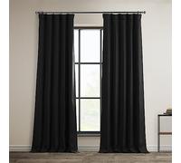 HPD Half Price Drapes - Cortinas de Lino sintético texturizadas, 1 Panel, 127 x 213 cm (Ancho x Largo), Cortinas de oscurecimiento para salón y Dormitorio, decoración del hogar, Color Negro Esencial